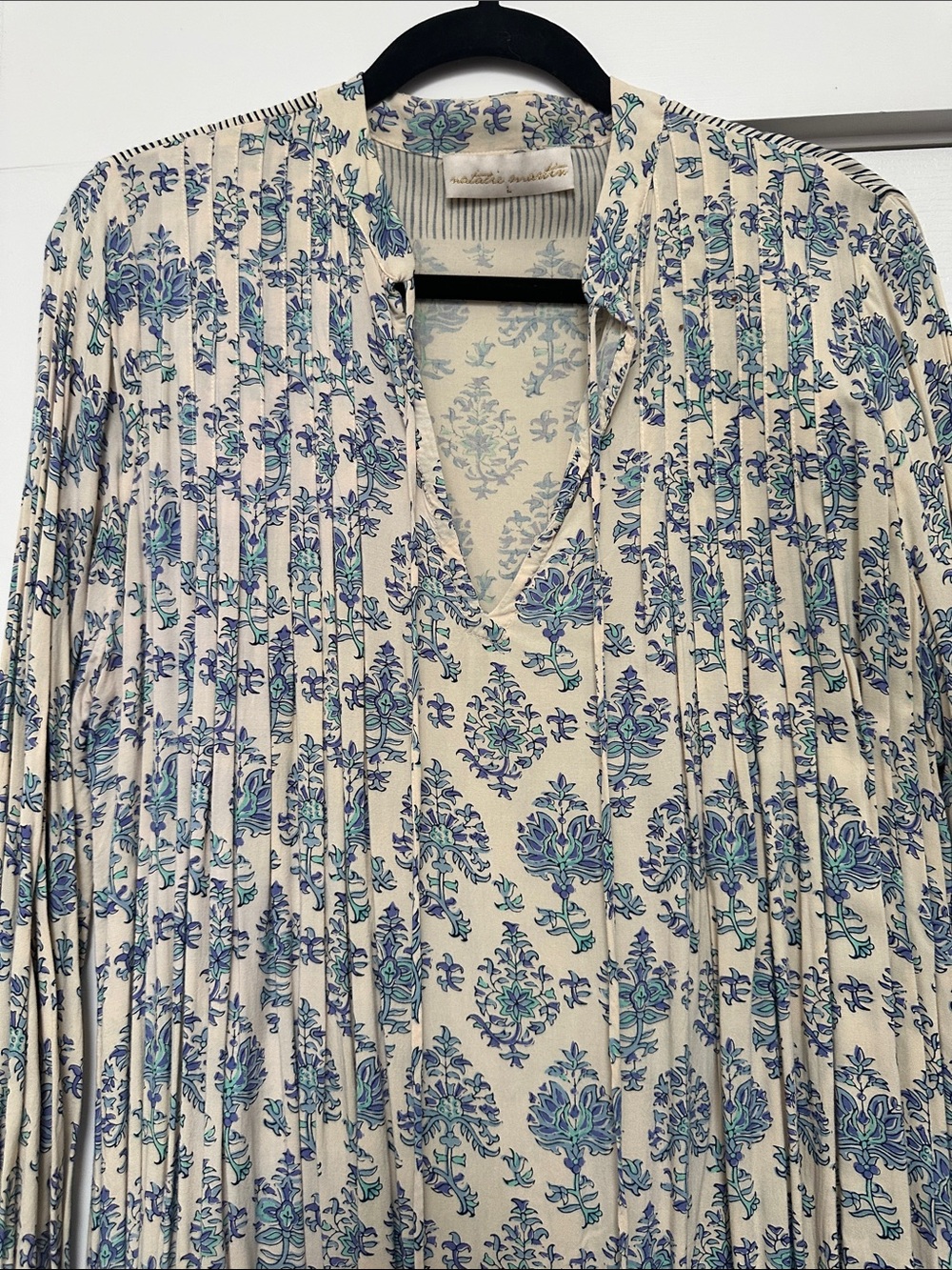 Natalie Martin Cream Maxi Dress with Blue Floral Print - Picture 2 of 4
